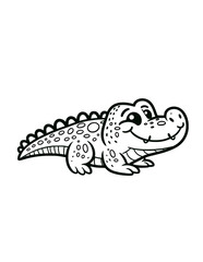 Cute crocodile coloring book page, coloring page, animal, black and white, isolated, vector art, wild animals