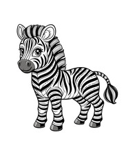Wild Zebra coloring book page, coloring page, farm animal, black and white, isolated, vector art zoo safari