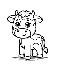 Cow bovine moo coloring book page, coloring page, farm animal, black and white, isolated, vector art