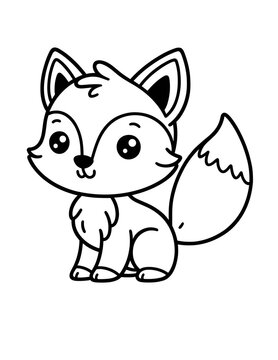 Cute fox coloring book page, coloring page, animal, black and white, isolated, vector art, wild animals