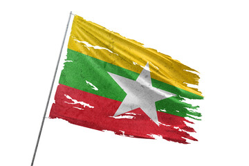 Myanmar torn flag on transparent background.