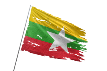 Myanmar torn flag on transparent background.