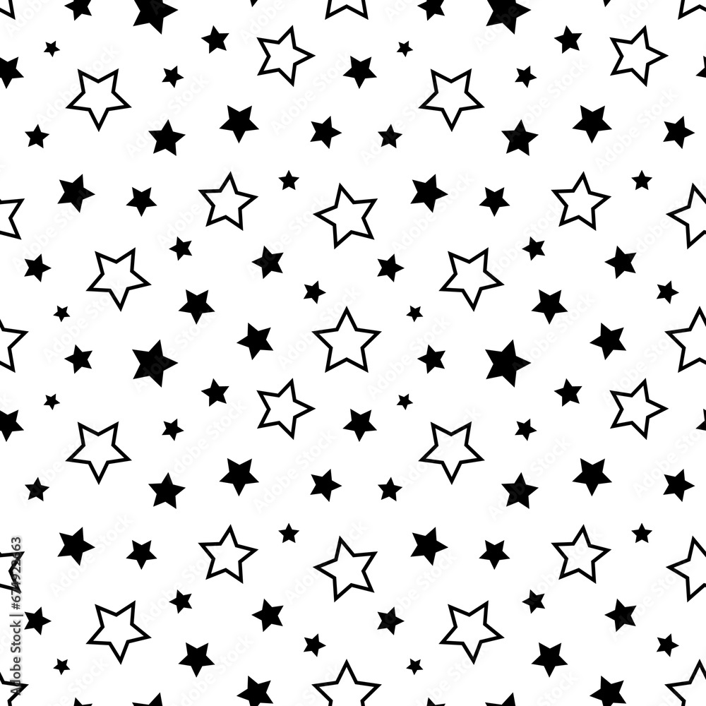 Poster star seamless pattern. repeating black stars isolated on white background. repeated simple prints fo