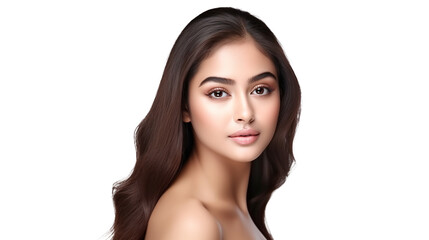 Fototapeta premium beauty portrait of a cool female indian model with her black hair isolated against transparent background