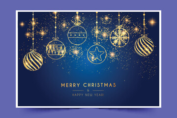 elegant merry christmas background with golden balls © BiZkettE