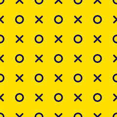 Tic Tac Toe Seamless Pattern on Yellow background vector illustration