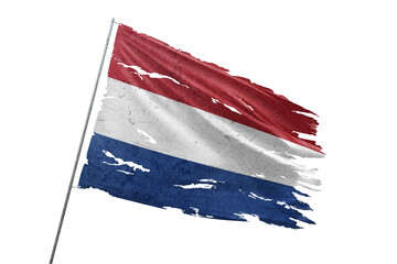 Netherlands torn flag on transparent background.