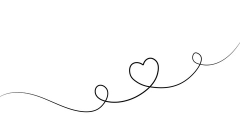 Heart line. Heart and love sign in continuous one line drawing. Minimalistic Doodle vector...