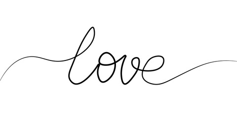 Love lettering in continuous one line drawing. PNG