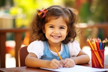 Three year old girl, hispanic, Kindergarten, Coloring with Pencil