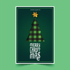 christmas card with papercut tree tartan pattern