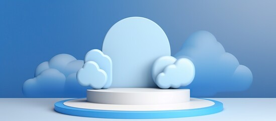 Realistic Pedestal Podium With White Cloud Flying