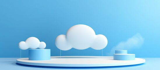 Realistic Pedestal Podium With White Cloud Flying