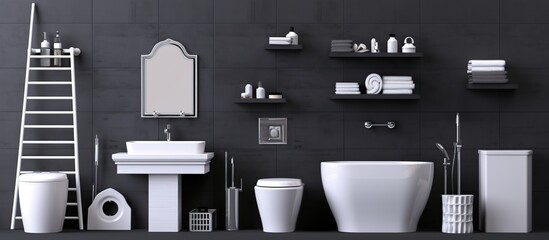 Bathroom objects set realistic 3d collection of isolated lavatory bathing room elements and sanitary fixture images vector illustration