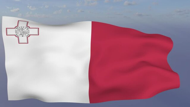 Loop der Malta Fahne wehend im Wind als Nahaufnahme 4K