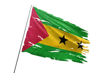 Sao Tome and Principe torn flag on transparent background.