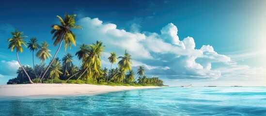 Fototapeta na wymiar In the summer I love to travel to tropical destinations that offer beautiful landscapes sandy beaches and crystal clear blue ocean water where I can relax and connect with nature under the v