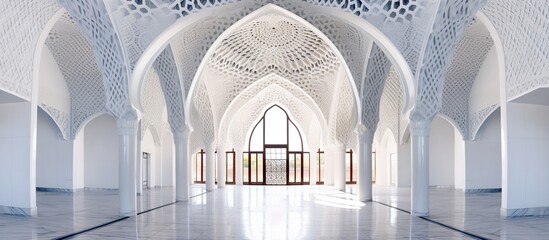 Beautiful white calligraphic patterns Minor mosque in Tashkent, Uzbekistan.