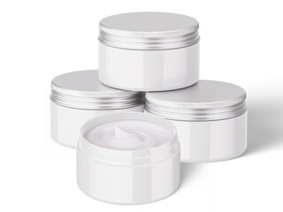3D Illustration. Skin care cream jars on white background.