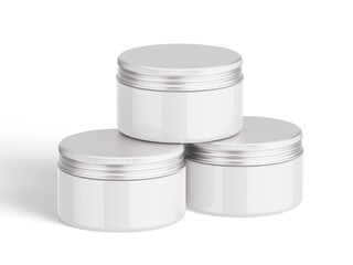 3D Illustration. Skin care cream jars on white background.