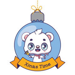 Illustration of a cute polar bear inside a Christmas bauble