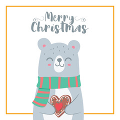 Illustration of a cute jolly polar bear and festive text