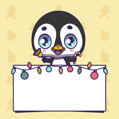 Cute penguin with a festive blank Christmas note