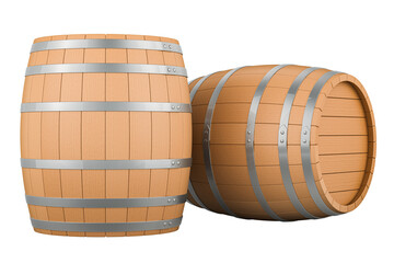 Wooden Barrels, 3D rendering isolated on transparent background