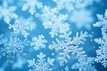 Snowflakes on blue background. Christmas and New Year concept.