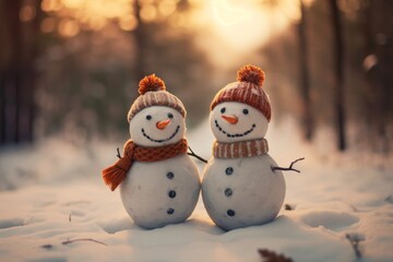 Obraz premium Happy snowmen AI generated illustration