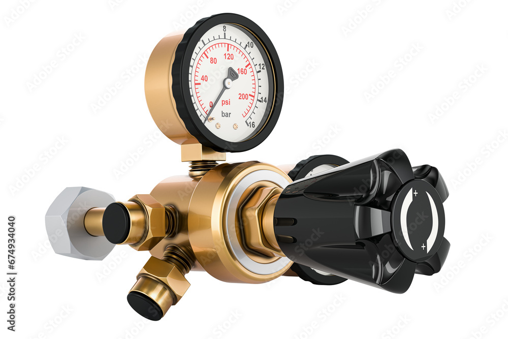 Aufkleber pressure regulator with reducing valve. 3d rendering isolated on transparent background