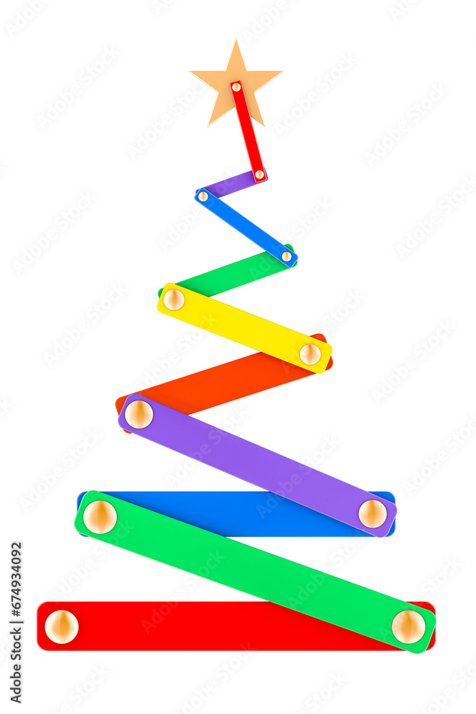 Aufkleber abstract colored metallic christmas tree, 3d rendering isolated on transparent background