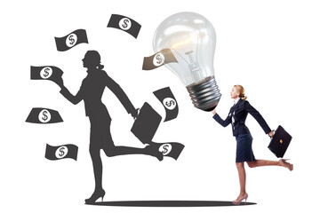 Businesswoman in money making idea concept