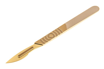 Golden Surgical Scalpel, 3D rendering isolated on transparent background