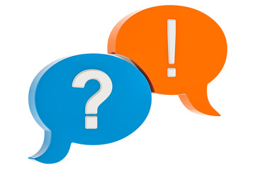 Question and Answer, Speech Bubbles. 3D rendering isolated on transparent background