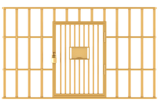 Golden cage, gold prison cell. 3D rendering isolated on transparent background