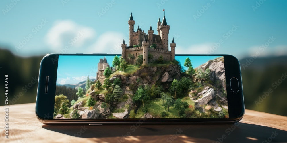 Poster Phone with a Castle Atop, Blending Virtual and Augmented Reality in the Name of Virus Defense, Hacker Protection, and Mobile Security Against Malware and Trojans
