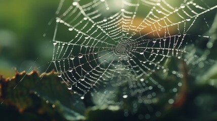 The fine lines on a spiders web decorated with dew AI generated illustration