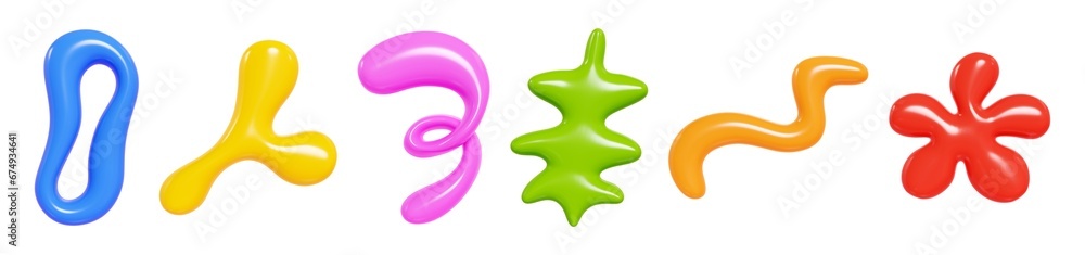Poster abstract liquid shape for memphis or y2k design 3d render set.