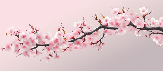Cherry tree blossom. April floral nature and spring sakura blossom on soft pink background. Banner for 8 march, Happy Easter with place for text. Springtime concept. Top view. Flat lay - obrazy, fototapety, plakaty