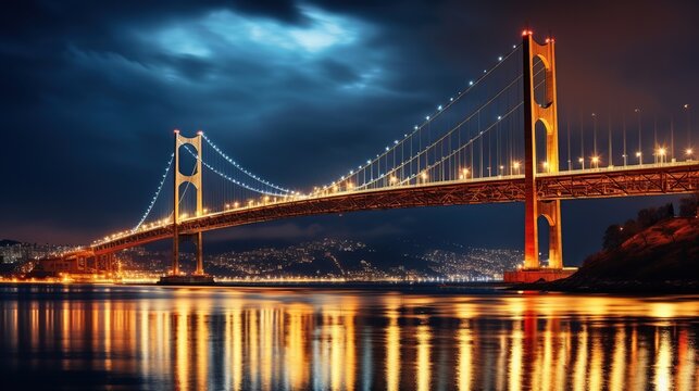bridge through the Bosphorus strait in the evening on a sunset,