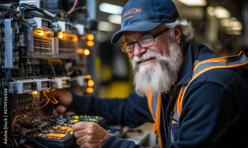 Poster skilled technician in electrical engineering modifying and building circuit components