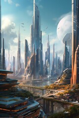 A futuristic cityscape with soaring skyscrapers  AI generated illustration