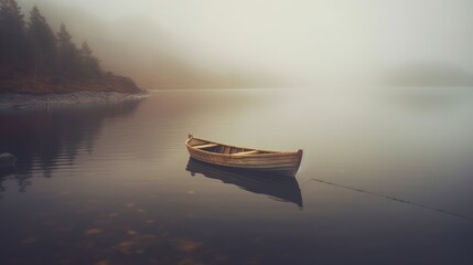 A hazy picture of a boat on a misty lake creating   AI generated illustration