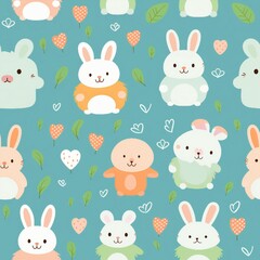 Cute Kawaii Bunnies and Bears Pattern