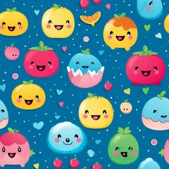 Fototapeta premium Happy Kawaii Expressions Pattern