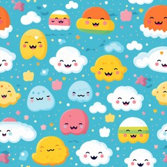 Fototapeta premium Happy Kawaii Expressions Pattern
