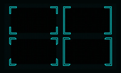 Cyber neon border frames, retangular text boxes set.