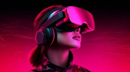 A neon pink virtual reality interface is illustrated  AI generated illustration