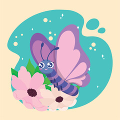 Isolated cute butterfly flying on a flower Vector